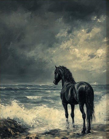 CREATIVE_HUB - Black stallion on a sea thunderstorm
