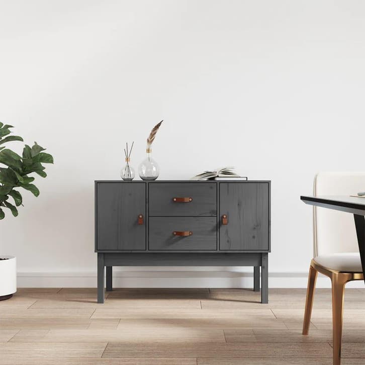 vidaXL Dressoir 110x40x78 cm massief grenenhout grijs, Huis en Inrichting, Kasten | Dressoirs, 25 tot 50 cm, Nieuw, 100 tot 150 cm