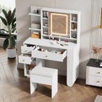 Moderne Kaptafel met LED Spiegel en Kruk met Opbergruimte, Huis en Inrichting, Tafels | Kaptafels, Verzenden, Nieuw