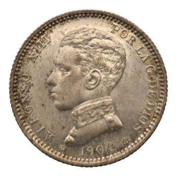 Spanje. 1 Peseta Alfonso XIII 1904 Madrid Variante Ø