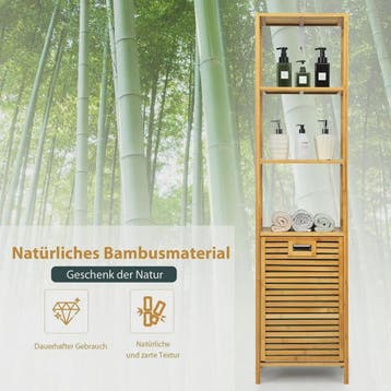 Bamboe Badkamerrek met Wasmand - 2-in-1 Hoge Kast met 3 Plan, Verzenden, Nieuw