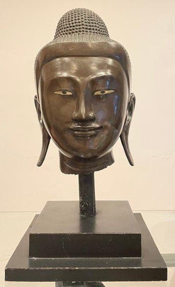 Groot Boeddha-hoofd - Myanmar - 19e eeuw, Antiek en Kunst