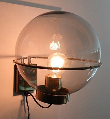 Wandlamp - Glas, Metaal - Rookglazen bol