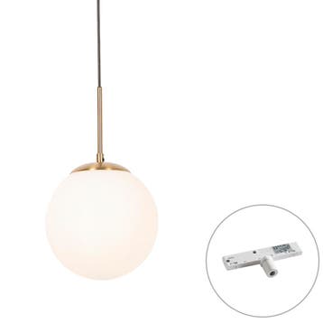 Art Deco hanglamp goud met opaal glas incl. rail adapter, Verzenden, Nieuw