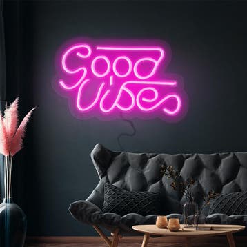 GGM Gastro | Led lichtbord - Good Vibes 1 - Roze - 330x180mm, Verzenden, Nieuw, Effen, Bord(en)