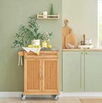 Bamboe Keukentrolley met RVS Blad, Kast en Lade – 90 cm, Verzenden, Nieuw