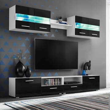 vidaXL Tv-wandmeubelset met LED-verlichting hoogglans zwart, Huis en Inrichting, Minder dan 50 cm, Verzenden, 100 tot 150 cm, Nieuw