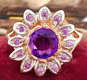 Zonder minimumprijs - Ring - 9 kt. Roségoud, Zilver Amethist, Nieuw