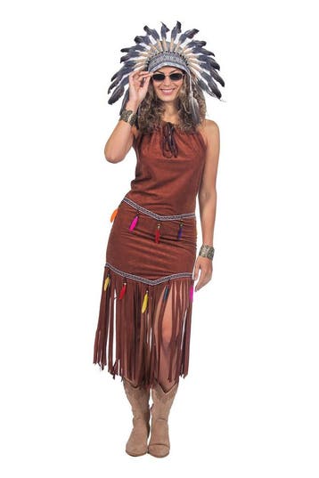 Indianen Jurk Franjes Festival Bruin Dames, Ophalen of Verzenden, Nieuw