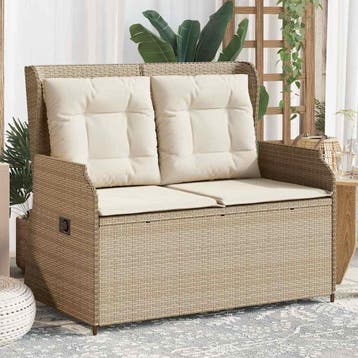 vidaXL Tuinbankje verstelbaar met kussens poly rattan beige, Verzenden, Nieuw