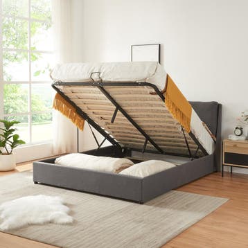Tweepersoonsbed Lunner met bedbodem 204x166x96 cm donkergrij, Verzenden, Nieuw
