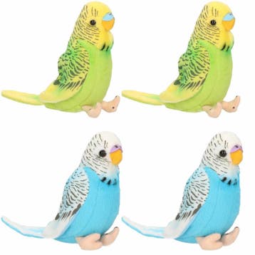 4x pluche parkieten knuffel set - blauw en groen - 11 cm, Verzenden, Nieuw