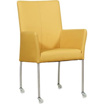 Leren eetkamerstoel Comfort met wieltjes en armleuning -, Huis en Inrichting, Overige kleuren, Nieuw, Leer, Ophalen of Verzenden