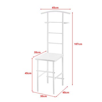 Dressboy kledingrek stoel 107x45x45 cm metaal en MDF wit, Verzenden, Nieuw