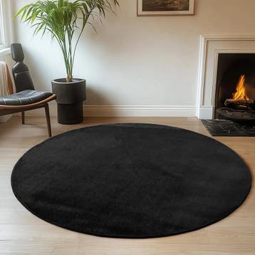 Rond Wasbaar Vloerkleed | Joy | Uni | Zwart | 160x160 cm, Verzenden, Nieuw