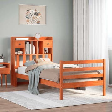 vidaXL Bed met boekenkast zonder matras grenenhout wasbruin, Verzenden, Nieuw, Bruin, Hout