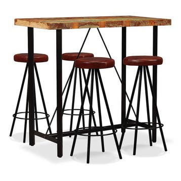 vidaXL Barset massief gerecycled hout en echt leer 5-delig, Verzenden, Nieuw
