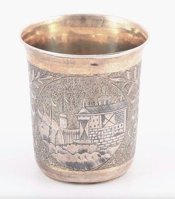 Bekerglas - Rusland - 84 zolotniki niello 1839, Antiek en Kunst