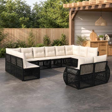 vidaXL Tuinbankenset 12 st Zwart en Cream Wit poly rattan, Tuin en Terras, Verzenden, Nieuw, 2 zitplaatsen