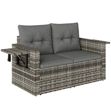 2-zits Rotanbank Met Kussens Inklapbare Zijtafeltjes Lounges, Tuin en Terras, Verzenden, Nieuw
