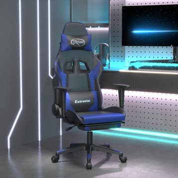 vidaXL Massage gamestoel met voetensteun kunstleer zwart en, Verzenden, Nieuw, Blauw