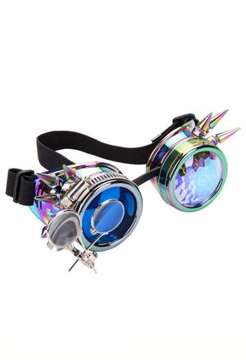 KIMU® Goggles Steampunk Bril Spikes Vergrootglas Oliekleurig, Ophalen of Verzenden, Nieuw, Carnaval