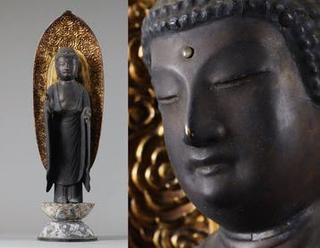 Amitabha Buddha Wooden Sculpture - Beeld Hout - Japan - Late