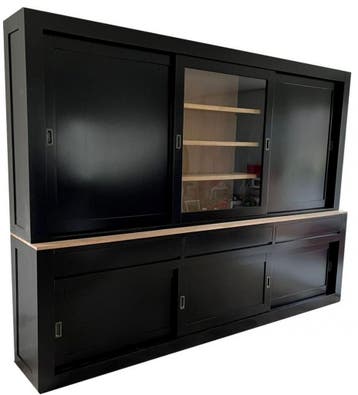 Buffetkast zwart Vaassen 300cm met eiken interieur en lijst, Ophalen of Verzenden, Nieuw