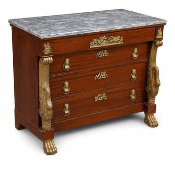 Ladekast - Hout, Verguld brons, Marmer - Oud-Egyptische, Antiek en Kunst