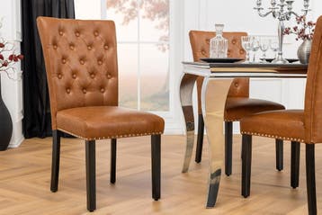 Chesterfield Stoel CASTLE Bruin Kunstleer Zwart Rubber Hout, Ophalen of Verzenden, Nieuw