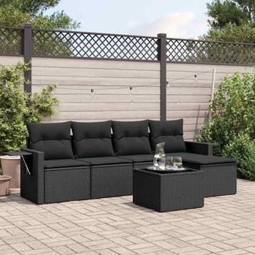 vidaXL 6-delige Loungeset met kussens poly rattan zwart, Verzenden, Nieuw, Loungeset