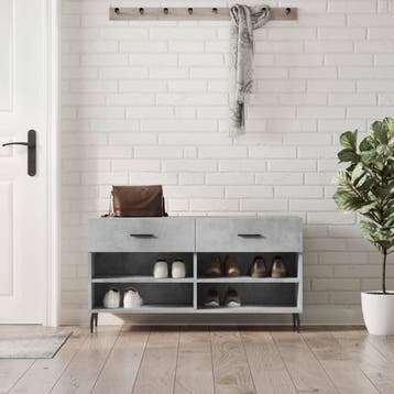 vidaXL Schoenenbank 102x35x55 cm bewerkt hout betongrijs, Verzenden, Nieuw