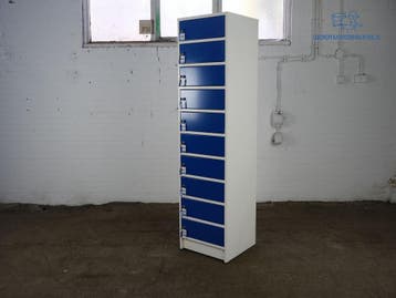 Tweedehands Laptop Locker Wit/Blauw 10 Vakken 181x50x50 cm, Verzenden, Gebruikt
