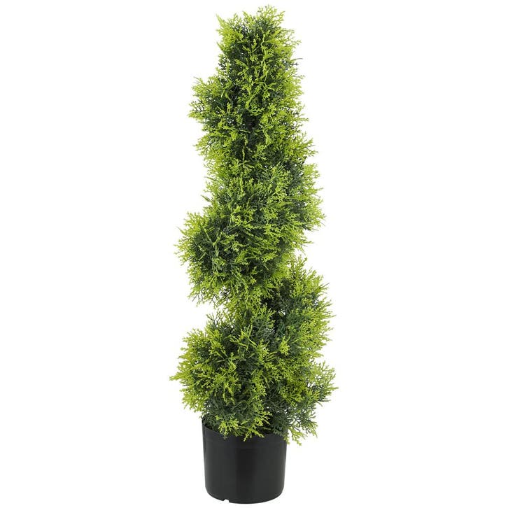 TRUUSK Kunstmatige Cypress 90cm in Spiraalvorm - Plastic Pla, Huis en Inrichting, Woonaccessoires | Vazen, Nieuw, Verzenden