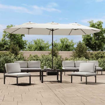 vidaXL Parasol dubbel 449x265 cm zandwit, Verzenden, Nieuw, Meer dan 4 meter