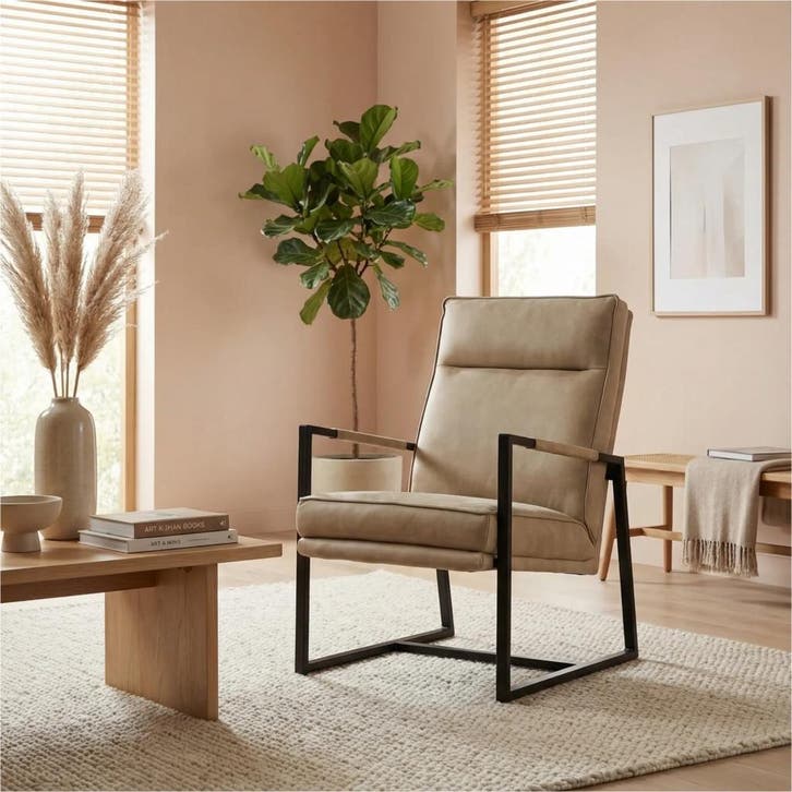 Leren fauteuil Square - Kenia Taupe (taupe/bruin), Huis en Inrichting, Fauteuils, 50 tot 75 cm, 75 tot 100 cm, Nieuw, Leer, Ophalen of Verzenden