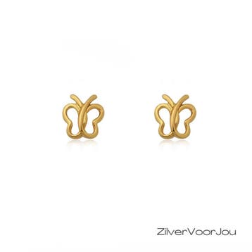 Gold plated 925 zilveren open vlinder oorbellen, Verzenden, Nieuw, Zilver