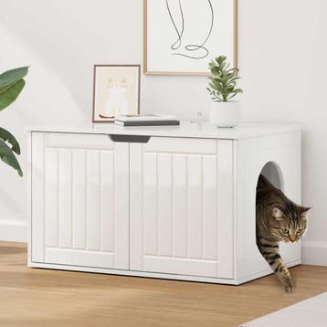 vidaXL Kattenhuis Glanzend Wit 85 x 55 x 50,5 cm Bewerkt, Dieren en Toebehoren, Katten-accessoires, Verzenden, Nieuw