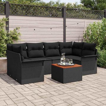 vidaXL Tuinbankenset 7 st Zwart poly rattan, Verzenden, Nieuw, Rotan, 7 zitplaatsen