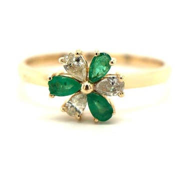 Ring - 14 karaat Geel goud - 0.46ct. tw. Smaragd - Diamant, Nieuw