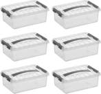 Sunware Q-line Opbergbox Transparant/Grijs 4 liter Set van 6, Doe-het-zelf en Verbouw, Kratten en Dozen, Ophalen of Verzenden