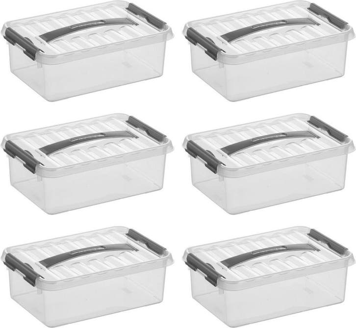Sunware Q-line Opbergbox Transparant/Grijs 4 liter Set van 6, Doe-het-zelf en Verbouw, Kratten en Dozen, Ophalen of Verzenden