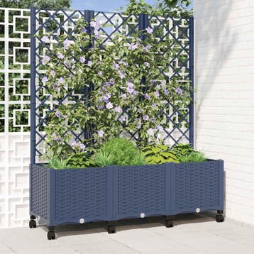 vidaXL Tuinplantbak met schutting en wielen Blauw Grijs PP, Verzenden, Nieuw, Minder dan 60 cm, 60 cm of meer