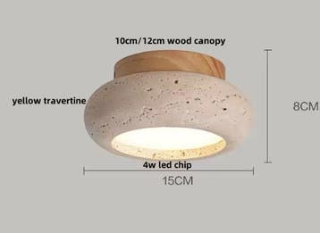 Nordic Houten Plafondlamp – LED met Travertijn Kap, Verzenden, Nieuw