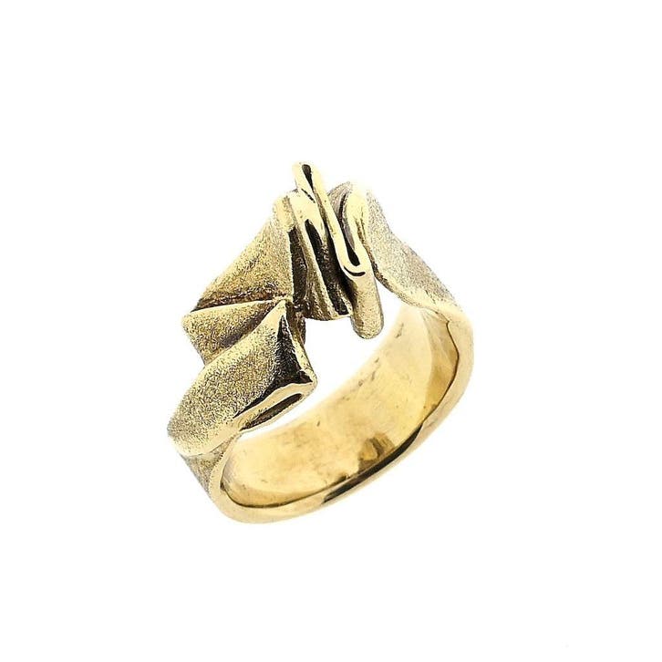 Gouden ring met organisch ontwerp, Sieraden, Tassen en Uiterlijk, Ringen, Dame, Overige kleuren, 18 tot 19, Gebruikt, Goud, Ophalen of Verzenden