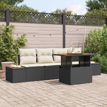 vidaXL Tuin Sofa Set 5 st Zwart Poly riet, Verzenden, Nieuw, Rotan, 5 zitplaatsen