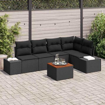 vidaXL Tuinbankenset 6 st Zwart poly rattan, Verzenden, Nieuw, Rotan, 6 zitplaatsen