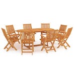 vidaXL 9-delige Tuinset massief teakhout, Tuin en Terras, Tuinsets en Loungesets, Verzenden, Nieuw, 8 zitplaatsen, Tuinset