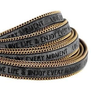 20 cm Quote imi leer 10mm met schakelketting goud - Enjoy..., Ophalen of Verzenden, Nieuw, Draad