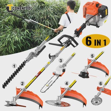 CONENTOOL 52CC 6-in-1 Benzine Tuinmachine: Grastrimmer, Hegg, Verzenden, Nieuw